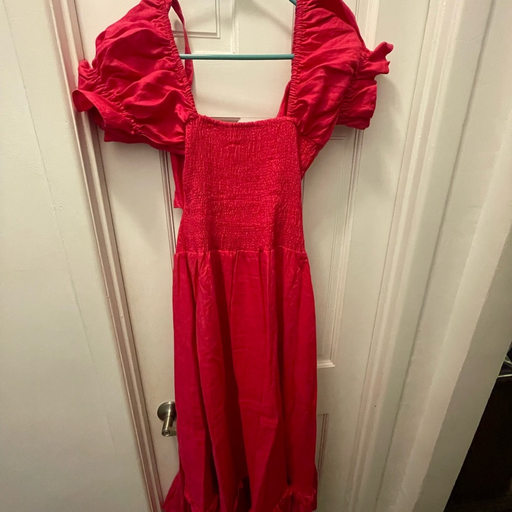 NWT Aulieude Hot Pink Reversible Marianne Cutout/Wrap/Shirred Dress - Picture 11 of 16